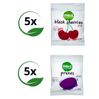 5 + 5 black cherry + and prunes
