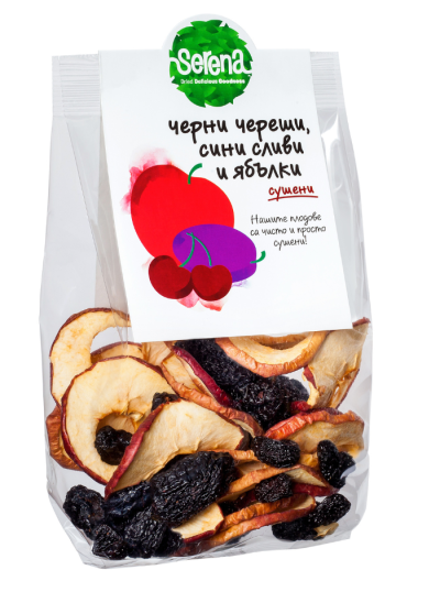 Mix pitted black cherries, pitted plums and apple, dried, 100% Natural, 150 g